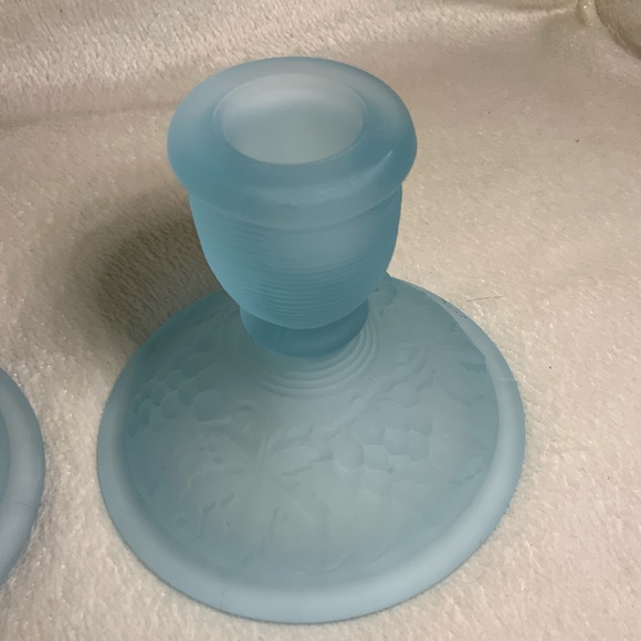 Vintage Lenox Imperial Glass Blue Satin Grape PatternCandlestick Holders - Picture 3 of 6